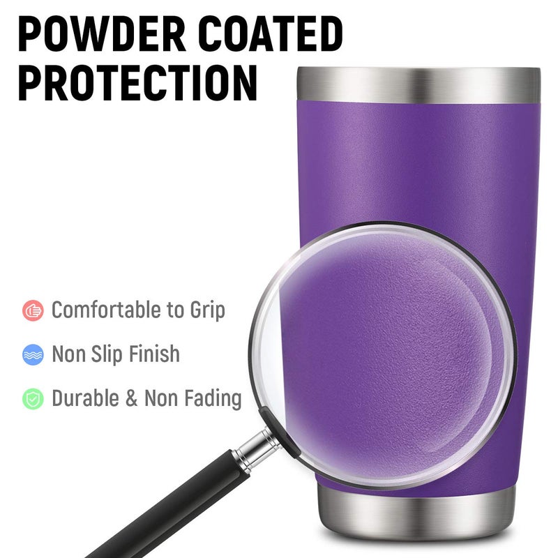 COMOOO 20oz Double Wall Vacuum Insulated Travel Mug, Stainless Steel Tumbler with Lid and Straw for Women Durable Powder Coated Insulated Coffee Cup for Cold & Hot Drinks(Purple, 1 Pack) - Image 4